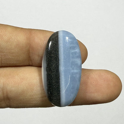 Natural Blue Calcite Black Tourmaline Cabochon, 29x15mm, Loose Gemstone for Jewelry Making