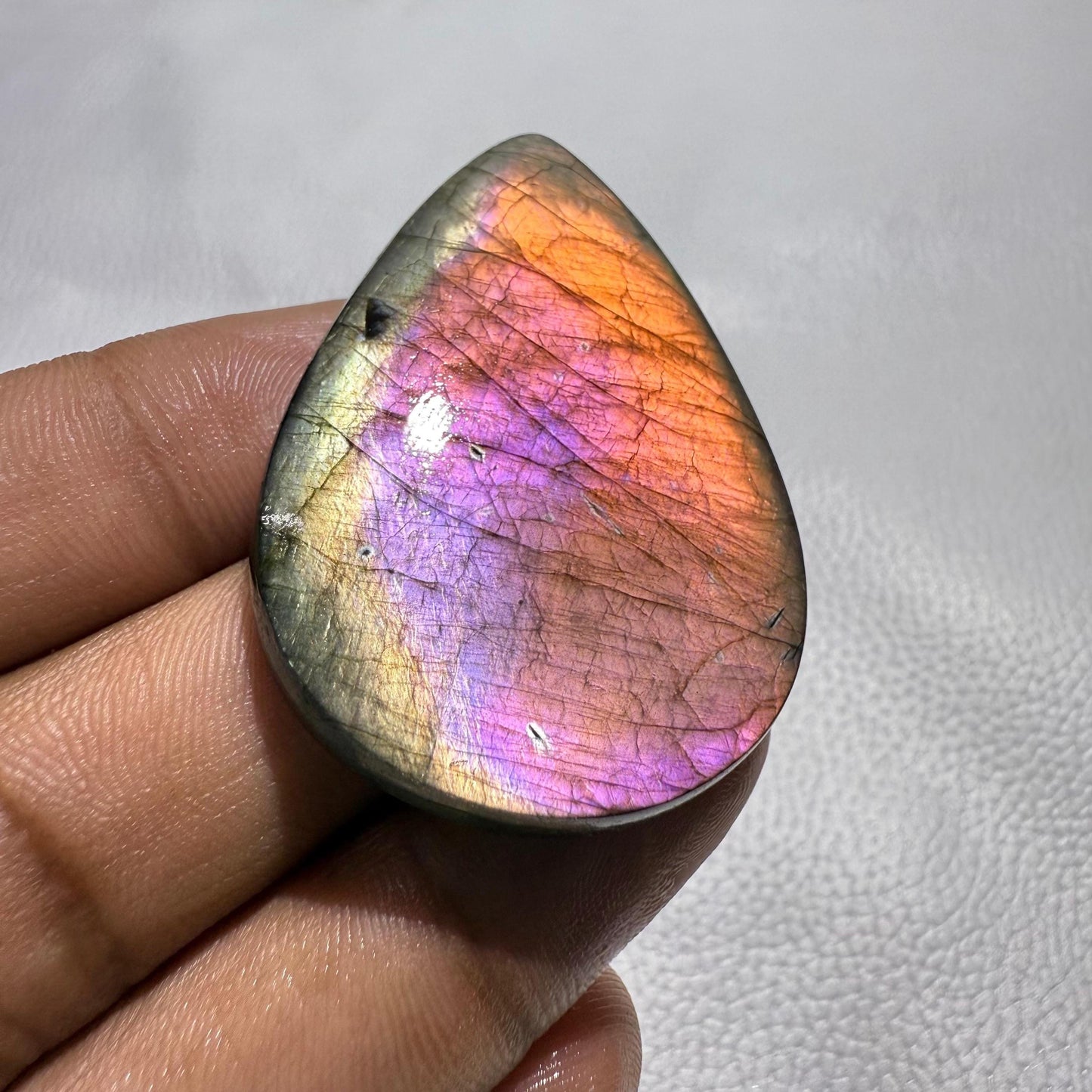 Purple Pear Labradorite Cabochon: Healing Crystal Gemstone (50x34x7 MM, 93 Cts