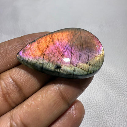 Purple Pear Labradorite Cabochon: Healing Crystal Gemstone (50x34x7 MM, 93 Cts