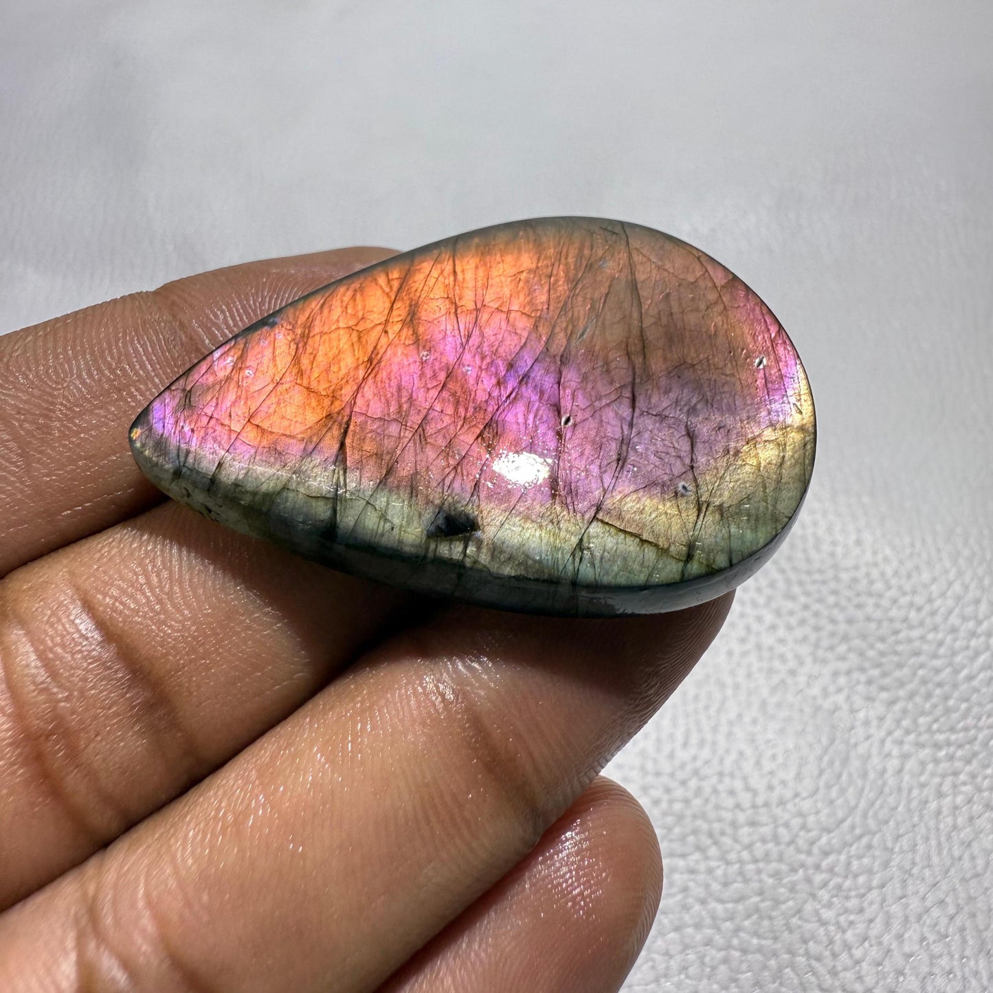 Purple Pear Labradorite Cabochon: Healing Crystal Gemstone (50x34x7 MM, 93 Cts