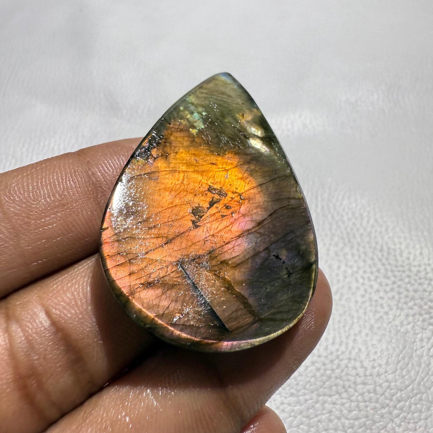 Purple Pear Labradorite Cabochon: Healing Crystal Gemstone (50x34x7 MM, 93 Cts
