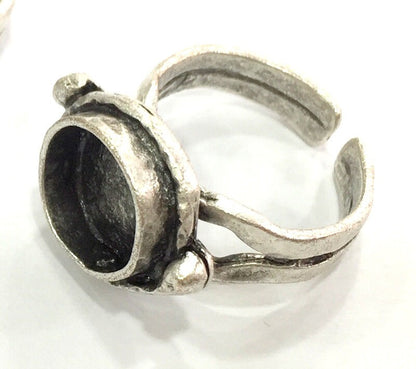 Adjustable Ring Blank, ( 8 mm blank ) Antique Silver Plated Brass