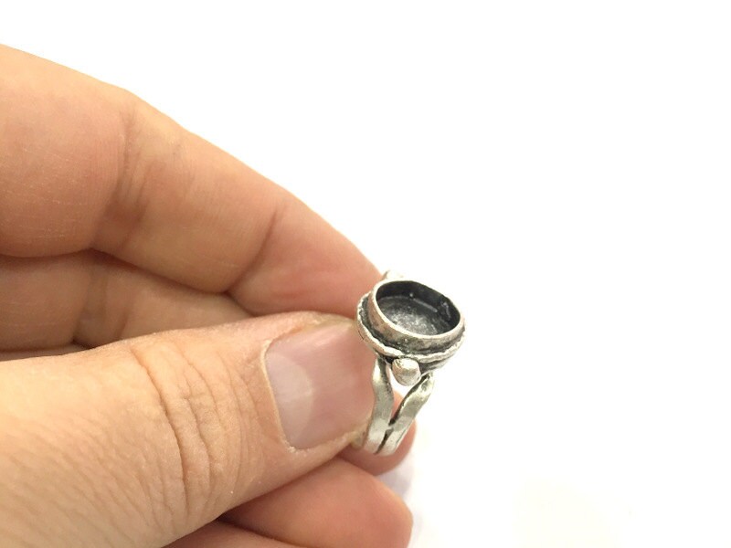 Adjustable Ring Blank, ( 8 mm blank ) Antique Silver Plated Brass
