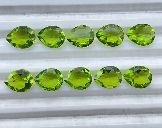 Peridot Faceted Nice Quality (8x10 mm) Pear Shape (Lab-Created)