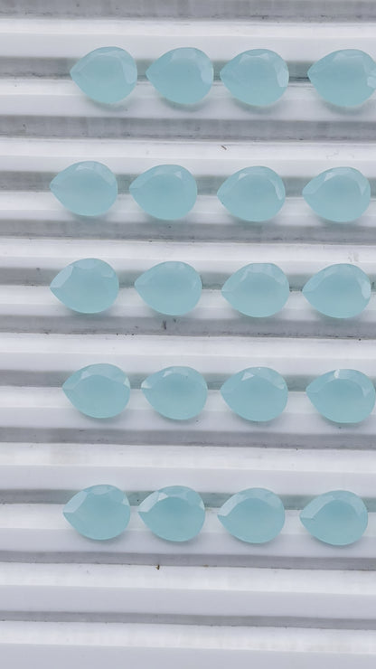 Aqua Faceted Nice Quality (8x10 mm) Pear Shape (Lab-Created)