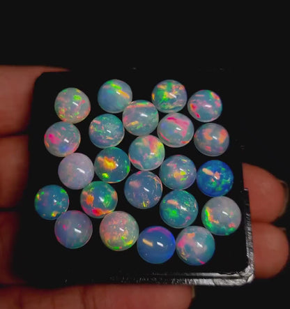 Gorgeous Ethiopian Opal 8 mm Calibrated Round Cabochon, Multi Play Fire High Quality Gemstone, Use for Jewelry (Natural)