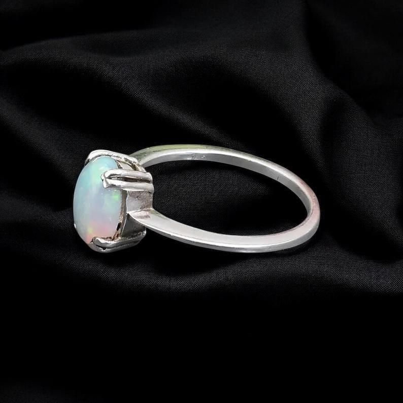 Natural Ethiopian Opal Ring, Oval Cabochon Opal Ring, 925 Sterling Silver Solitaire Ring, October Birthstone Ring, Minimalist Gift for Her