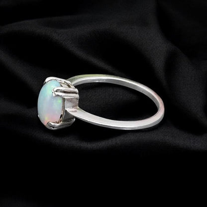 Natural Ethiopian Opal Ring, Oval Cabochon Opal Ring, 925 Sterling Silver Solitaire Ring, October Birthstone Ring, Minimalist Gift for Her
