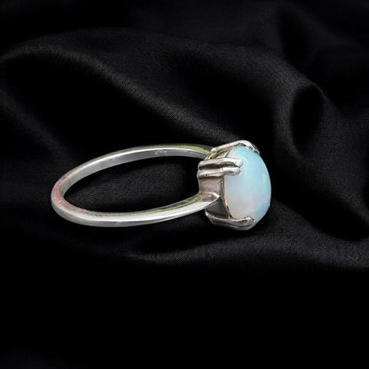 Natural Ethiopian Opal Ring, Oval Cabochon Opal Ring, 925 Sterling Silver Solitaire Ring, October Birthstone Ring, Minimalist Gift for Her