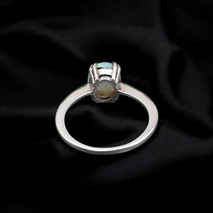 Natural Ethiopian Opal Ring, Oval Cabochon Opal Ring, 925 Sterling Silver Solitaire Ring, October Birthstone Ring, Minimalist Gift for Her