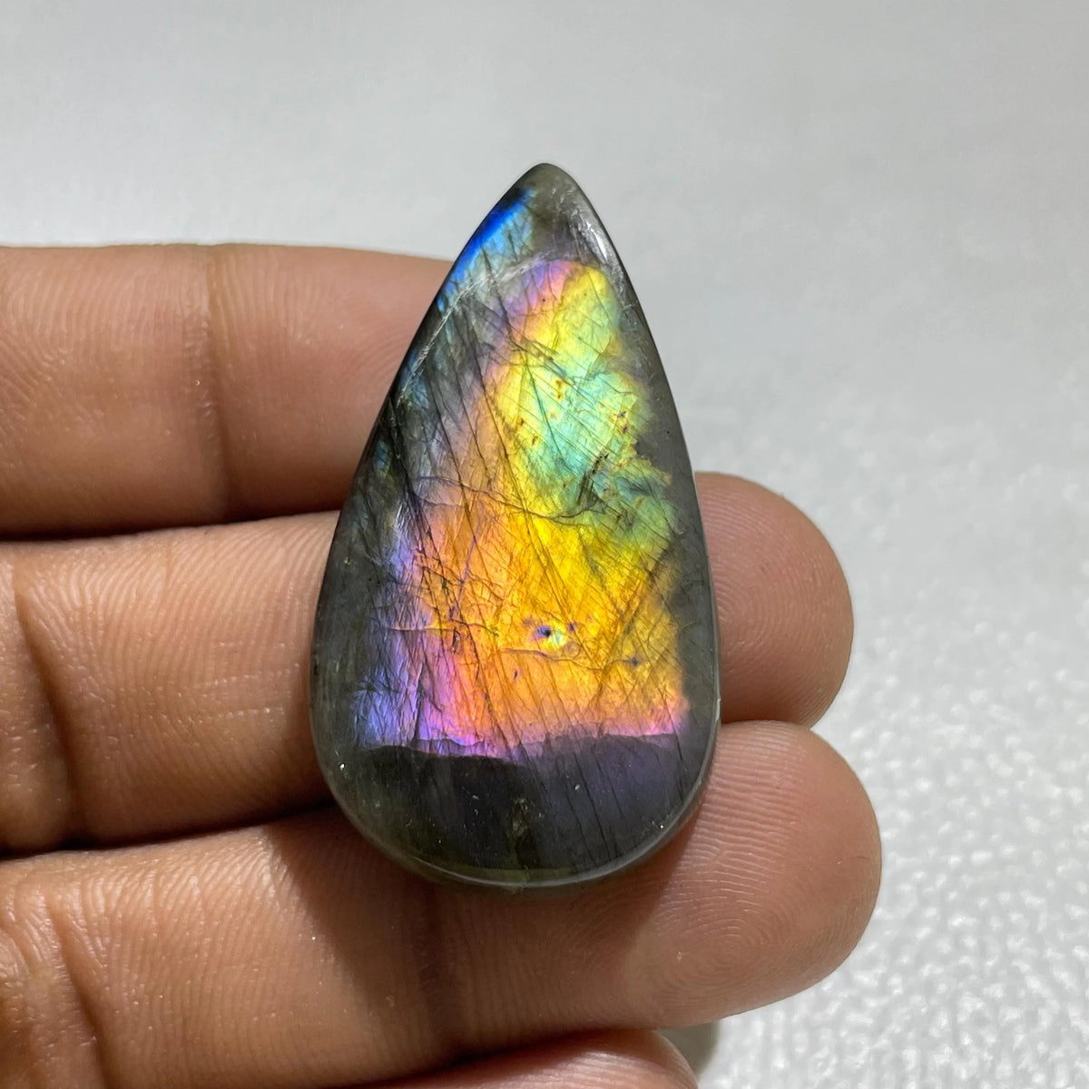 Flashy Labradorite Gemstone – Pear Cabochon, Handmade Polish (42x22.5mm)