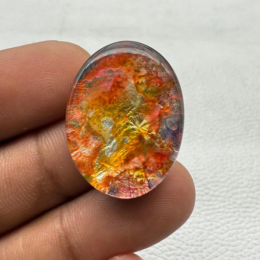 Handmade Dico Glass Cabochon: Multi-Color Oval Gemstone, 27x20x7 mm