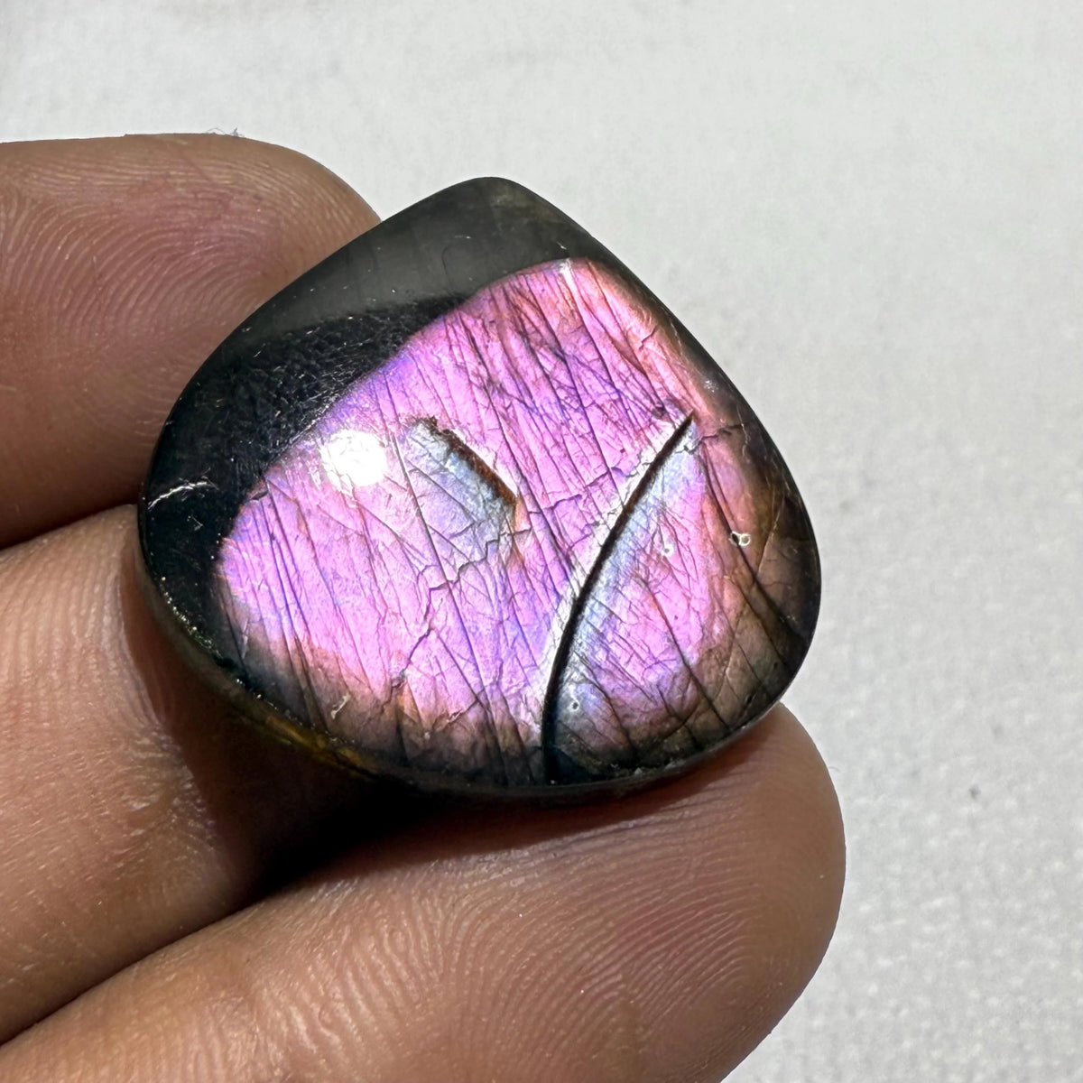 Purple Labradorite Pear Cabochon – Flashy Natural Loose Gemstone for Jewelry Making, Pink Purple Crystal Stone 27x27x5mm