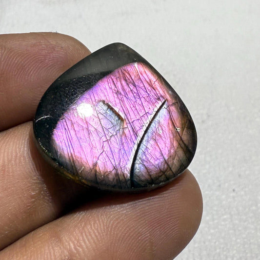 Purple Labradorite Pear Cabochon – Flashy Natural Loose Gemstone for Jewelry Making, Pink Purple Crystal Stone 27x27x5mm