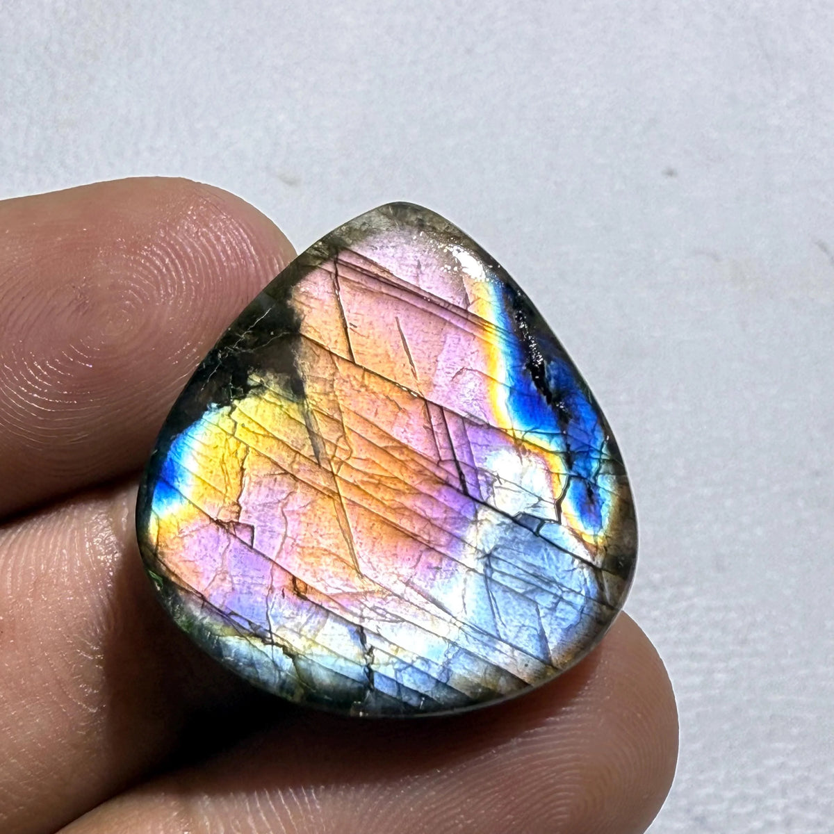 Purple Labradorite Pear Cabochon: Natural Loose Gemstone (26x24.5x5 mm)