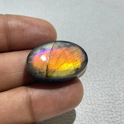 AAA Labradorite Cabochon: Multi Fire Spectrolite Gemstone (27.5x18x7 mm)