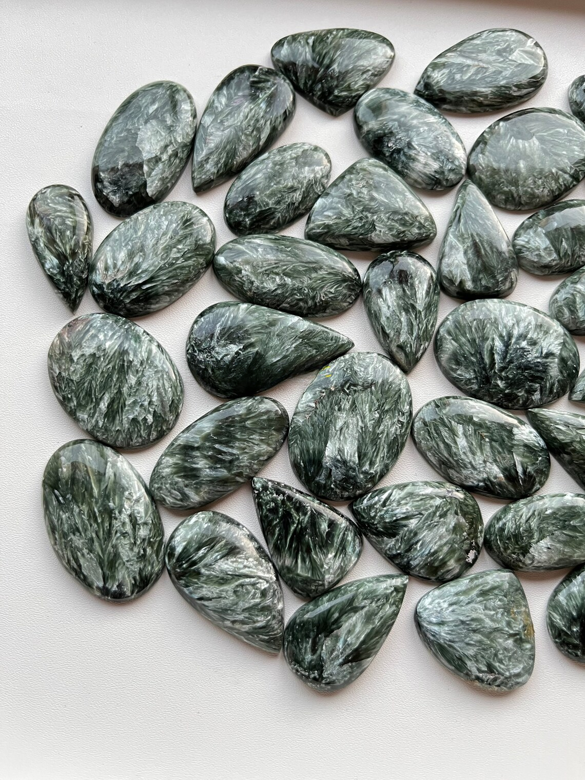 Top Quality SERAPHINITE Cabochon Wholesale Lot By Weight With Different Shapes And Sizes Used For Jewelry Making (Natural)