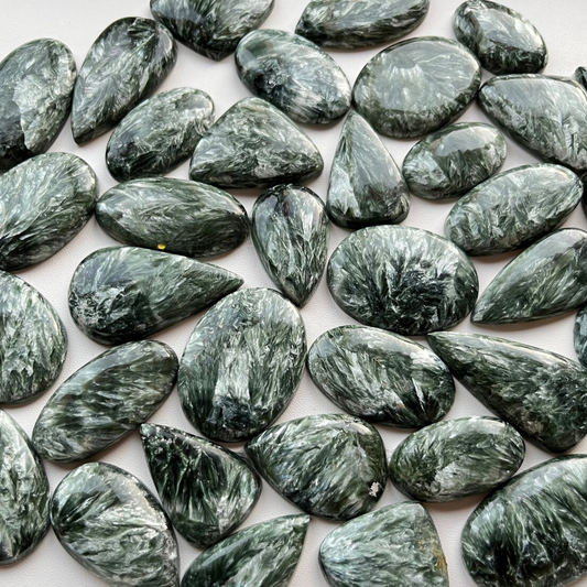 Top Quality SERAPHINITE Cabochon Wholesale Lot By Weight With Different Shapes And Sizes Used For Jewelry Making (Natural)