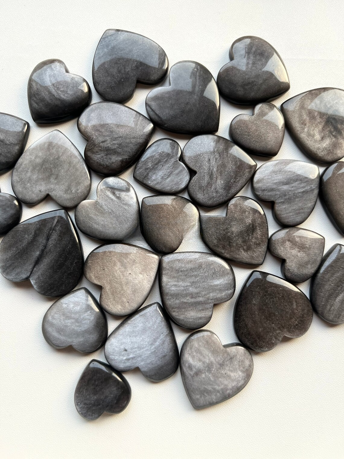 New SilverShine Obsidian Heart Shape Flatback Cabochon With Wholesale Price Used For Jewelry Making (Natural)