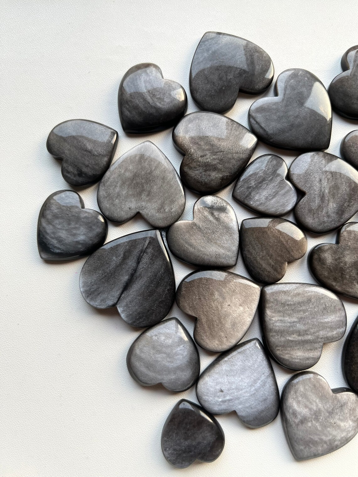 New SilverShine Obsidian Heart Shape Flatback Cabochon With Wholesale Price Used For Jewelry Making (Natural)