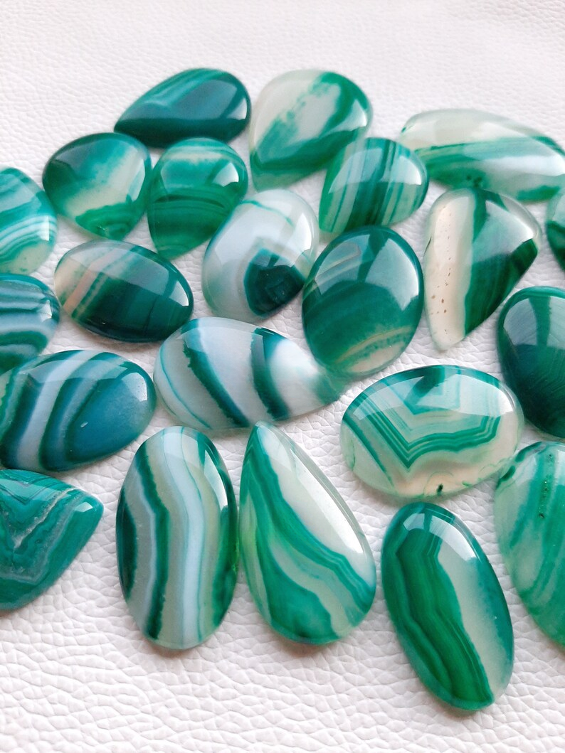 Wholesale Lot of Green Banded Onyx Cabochon By Weight With Different Shapes And Sizes Used For Jewelry Making (Natural)