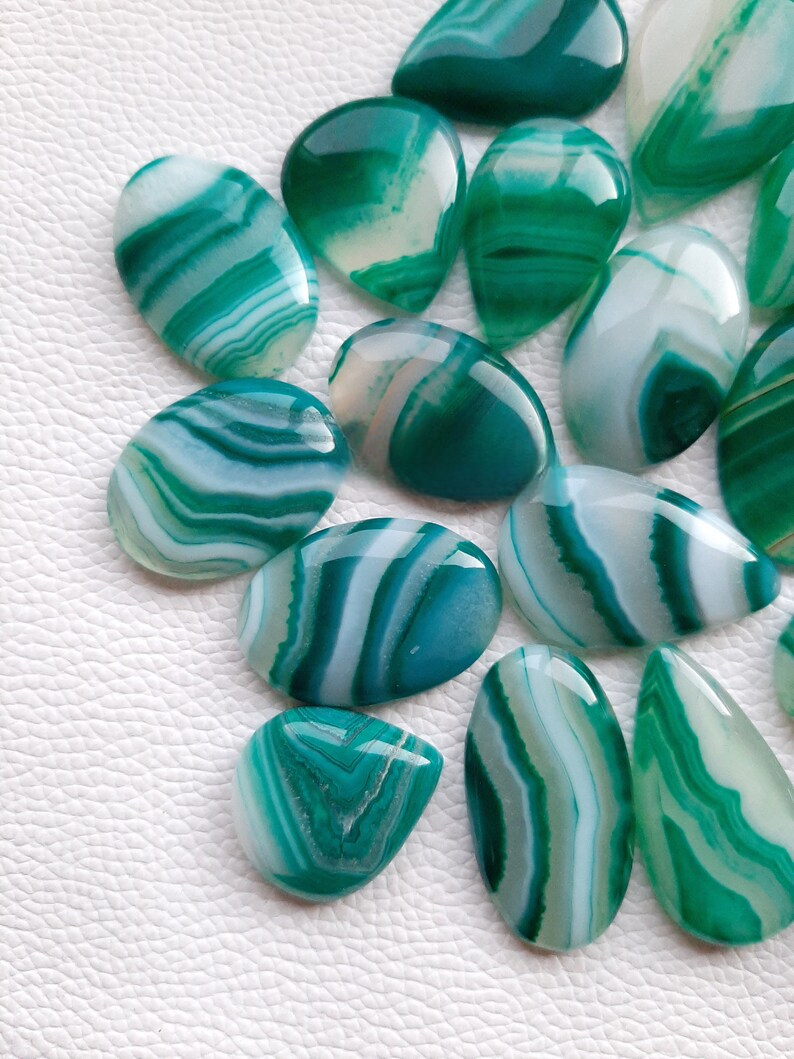 Wholesale Lot of Green Banded Onyx Cabochon By Weight With Different Shapes And Sizes Used For Jewelry Making (Natural)