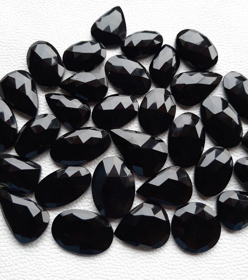 Fabulous Black Onyx Rose Cut Gemstone Wholesale Lot By Weight With Different Shapes And Sizes Used For Jewelry Making (Natural)