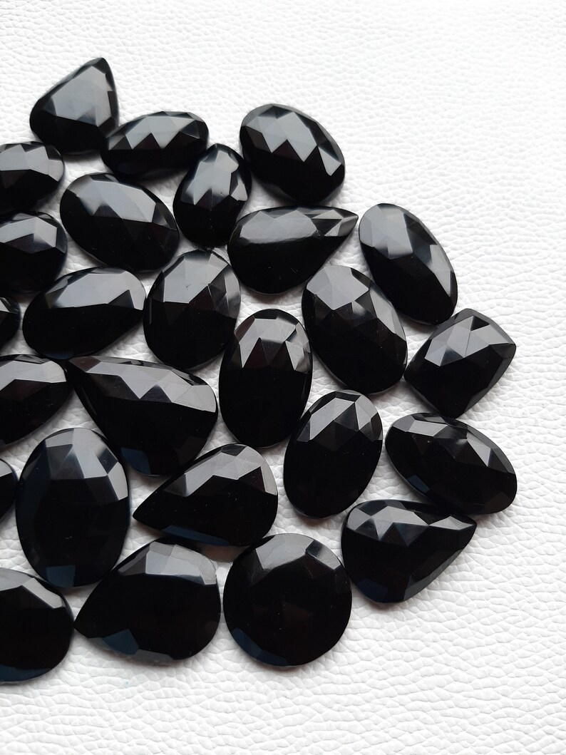 Fabulous Black Onyx Rose Cut Gemstone Wholesale Lot By Weight With Different Shapes And Sizes Used For Jewelry Making (Natural)