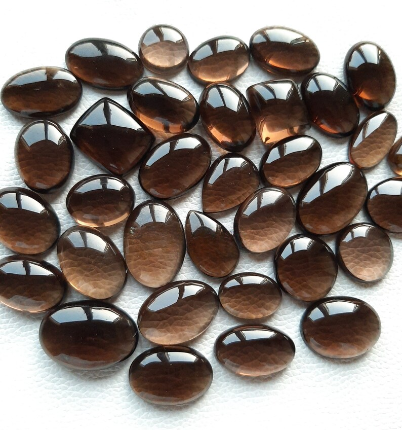 Exquisite Assortment: Wholesale Smokey Quartz Cabochon Lot in Various Shapes and Sizes, Ideal for Jewelry Crafting