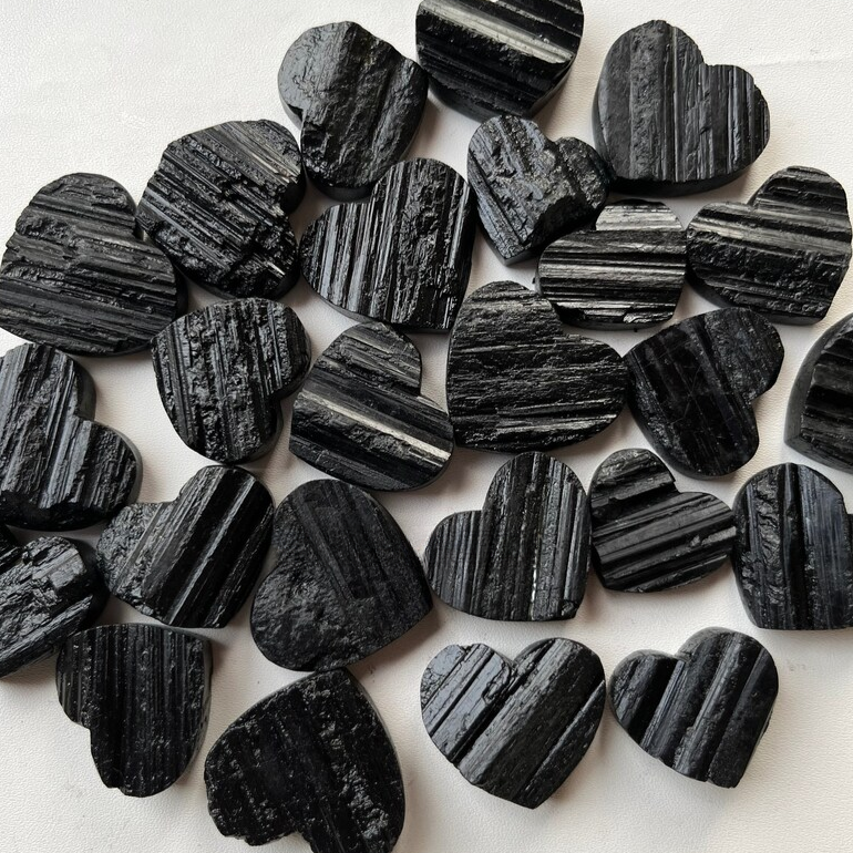 Black Tourmaline Druzy Heart Shape Cabochon Wholesale Lot By Weight With Different Shapes And Sizes Used For Jewelry Making