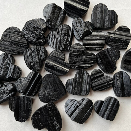 Black Tourmaline Druzy Heart Shape Cabochon Wholesale Lot By Weight With Different Shapes And Sizes Used For Jewelry Making (Natural)
