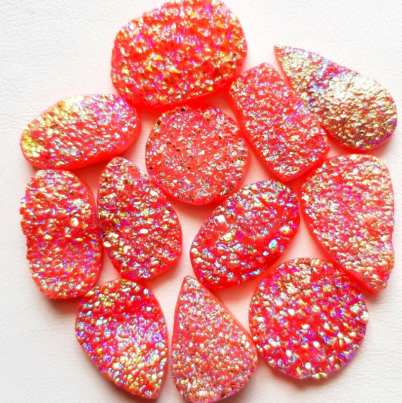Orange Color Titanium Coated Druzy Stone Cabochon Wholesale Lot Gemstone By Pieces With Different Shapes And Sizes Used For Jewelry Making
