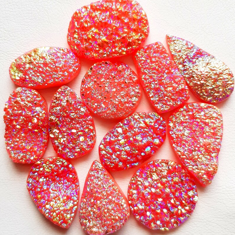 Orange Color Titanium Coated Druzy Stone Cabochon Wholesale Lot Gemstone By Pieces With Different Shapes And Sizes Used For Jewelry Making
