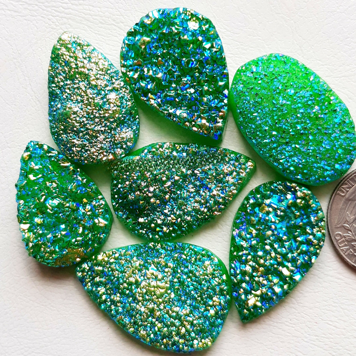 Green Color Titanium Coated Druzy Stone Cabochon Wholesale Lot Gemstone By Pieces With Different Shapes And Sizes Used For Jewelry Making