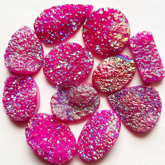 Pink Color Titanium Coated Druzy Stone Cabochon Wholesale Lot Gemstone By Pieces With Different Shapes And Sizes Used For Jewelry Making (Natural-Coated)
