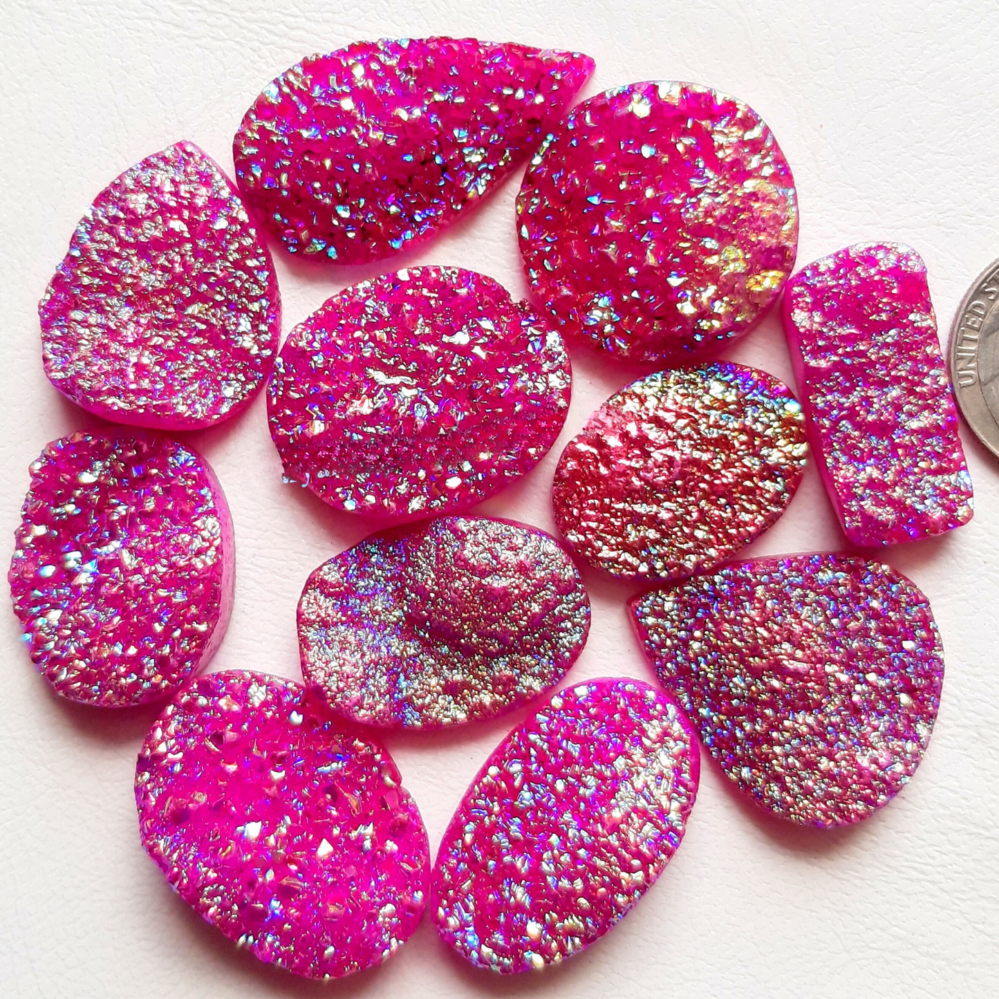 Pink Color Titanium Coated Druzy Stone Cabochon Wholesale Lot Gemstone By Pieces With Different Shapes And Sizes Used For Jewelry Making (Natural-Coated)