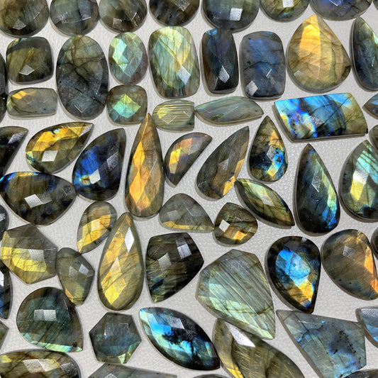 Natural Checker Cut Labradorite Multi Fire (Natural)