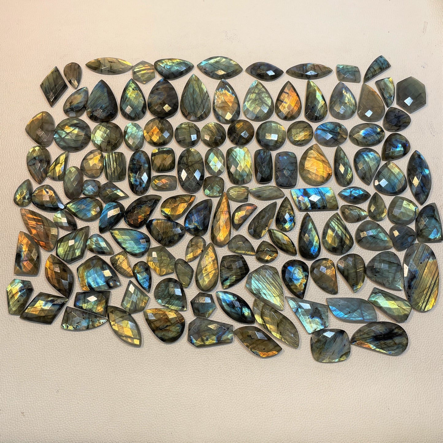 Natural Checker Cut Labradorite Multi Fire (Natural)