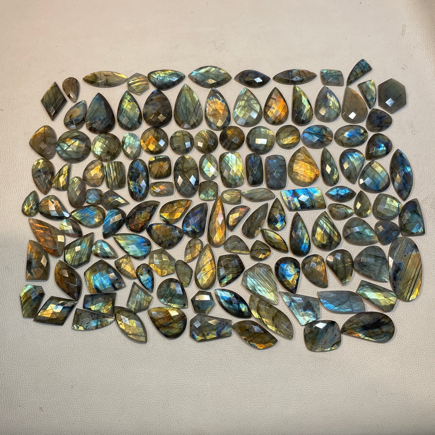 Natural Checker Cut Labradorite Multi Fire (Natural)