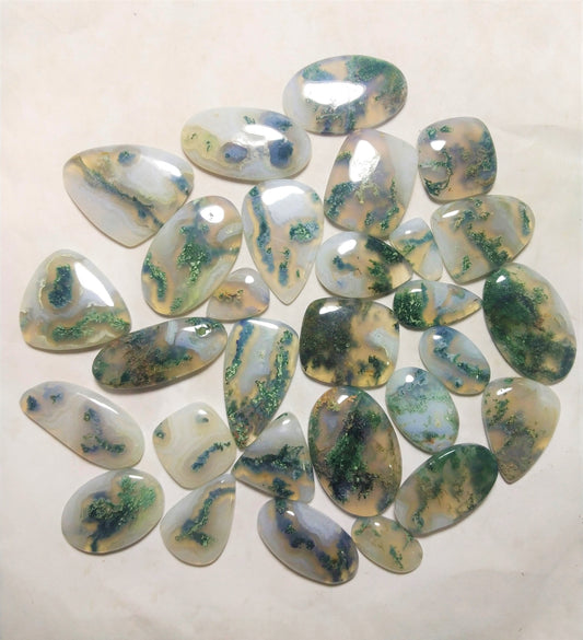 Natural Green Color Moss Agate Cabochon (Natural)