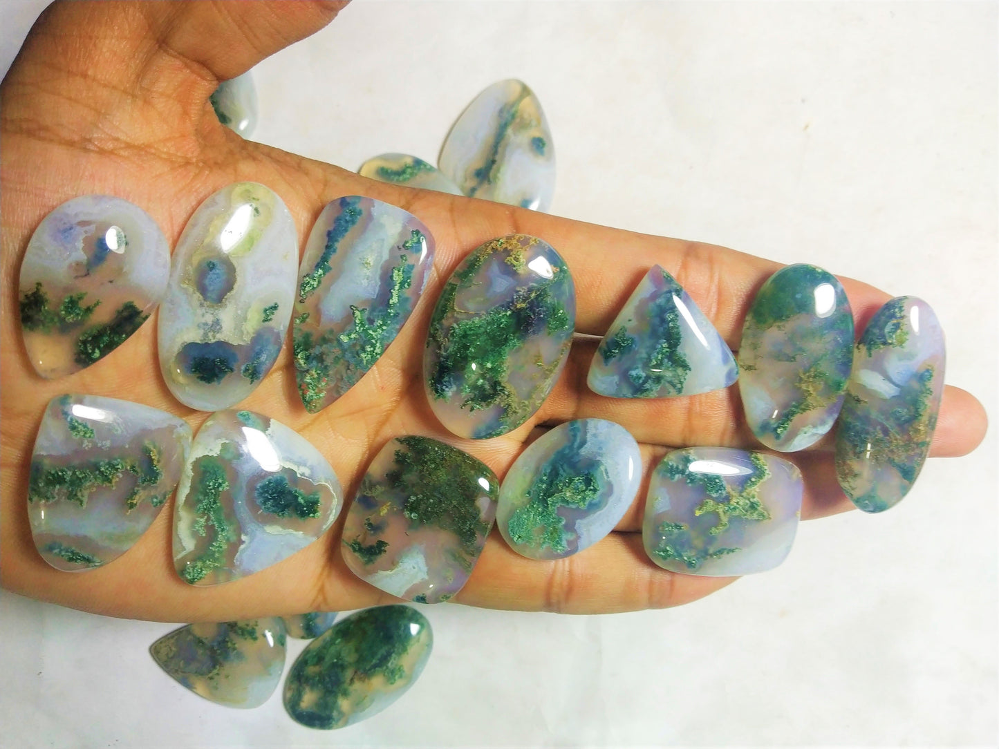 Natural Green Color Moss Agate Cabochon (Natural)