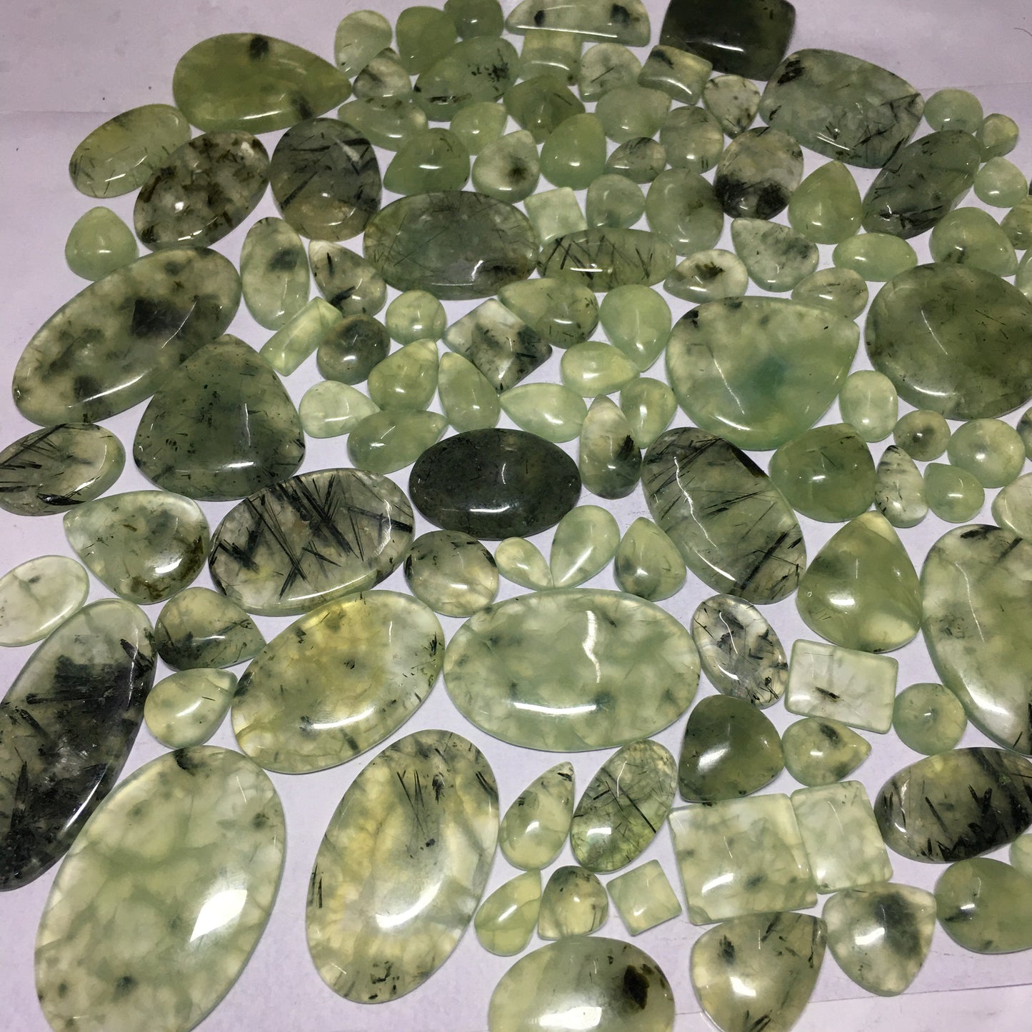 Natural Green Prehnite Rutile Cabochon (Natural)