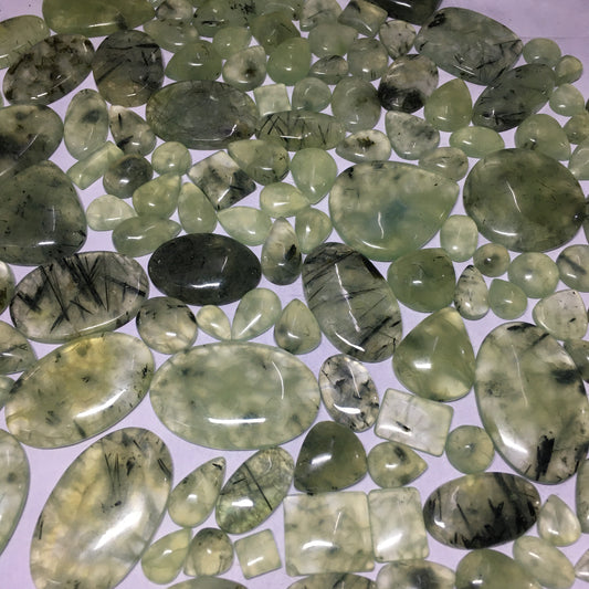 Natural Green Prehnite Rutile Cabochon (Natural)